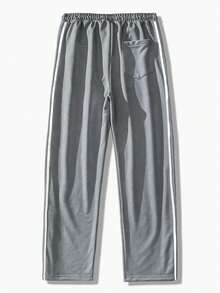 Manfinity Homme Loose Men Contrast Tape Button Side Drawstring Waist Sweatpants - Light Grey - View 2