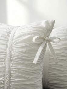 Veyra Day 1PC Polyester Pillowcase, Korean Style Ruffled Bow Decor, Invisible Zipper, Breathable Soft Cushion Cover, No Pillow Insert, Home Dorm Bedding Decor - White - View 4