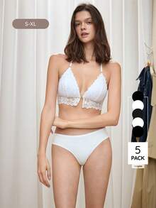 Bralution Women's Solid Color Simple Lace Patchwork Daily Wear Triangle Bra And Panties Set,5 Pcs - Multicolor - View 5