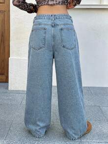 Dazy Plus Plus Size Washed Distressed Ripped Loose Wide Leg Long Denim Jeans - Light Wash - View 7