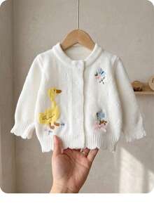 Cardigan bordado con flores y patito para recién nacido - Beis - Ver 6