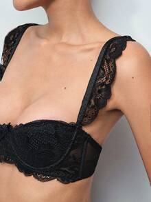 Softvol 1 pieza Bralette con encaje y decoración de lazo - Negro - Ver 10