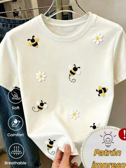 Camiseta de manga corta nueva primavera-verano, gramaje de 180 g. Estampado de dibujos animados, modelo para parejas.