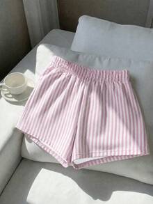 SHEIN EZwear 3件組棕色波點、白色、粉色與白色條紋女款休閒中腰寬鬆短褲，適合夏季 - 彩色 - 查看 7