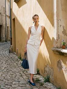 Briarwyn Women's Summer Elegant Commute Notch Lapel Front Button Vest - White - View 1
