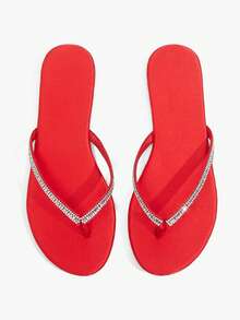 Grefit Bright Red Riveted Flip-Flops, Bold And Avant-Garde, Suitable For Holiday Style, Spring Street Wear Or Relaxed Summer Guest Styling - Red hh - View 3