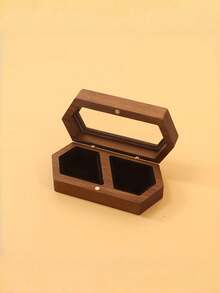 1 Pack Double Compartment Black Walnut Wood Vintage Shaped Ring Box With Clear Viewing Window Soft Velvet Lining Secure Magnetic Closure For Wedding Band Storage Engagement Proposal Anniversary Valentine Gift - Multicolor - View 13