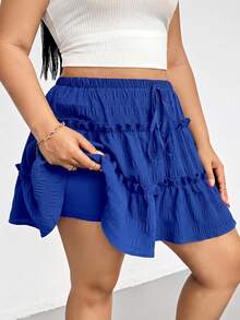 Shapeblank Falda de verano casual de talla grande con unicolor y bajo con volantes - azul real - Ver 4