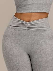 GLOWMODE 24'' Plus Size FeatherFit™-CloudBlend Ruched Waist Back Peakbum Invisible Butt Lifting Leggings Ballet Barre Studio Daily Casual - Light Grey - View 5