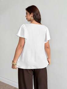 Lacomfia Blouse femme grande taille blanche avec design patchwork en dentelle, col en V, manches courtes, style bohème, top décontracté printemps/été, tenue quotidienne, tenue de vacances, top décontracté, top de navetteur, artisanat de haute qualité, convient pour les festivals, les vacances à la plage, les festivals de musique, les vacances de style bohème, la rentrée scolaire, la fête des enseignants, la fête des mères, top printemps/été, dîner à la plage et autres occasions, vacances décontractées à la mode - Blanc - Voir 2