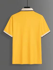 Calvornis 男士羅紋領刺繡短袖休閒 Polo 衫 - 黃色 - 查看 4