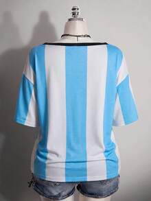 SHEIN ICON 女款大尺碼字母印花拼色休閒日常T恤 - 彩色 - 查看 2