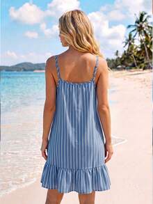 Sylviya Women's Printed Mini Ruffle Hem Cami Dress - Blue - View 2