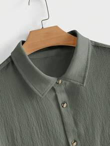 EASEVO Camisa de manga corta de unicolor para hombre de talla grande con cuello y tapeta de botones - Verde - Ver 5