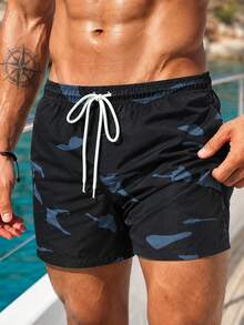Naviga Onda Plus Size Men's Camouflage Print Drawstring Waist Beach Shorts Holiday / Vacation / Beach / Hawaii / Tropical / Swim /  Bathing - Black - View 6