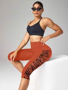 Easithlete Easithlete 7/10 Length Mesh Pocket Patchwork Yoga Sports Leggings - Orange - View 6
