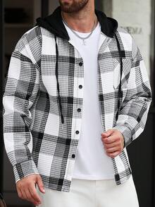 SLATEMANN 男士黑色復古格紋連帽休閒 2 合 1 襯衫夾克 - 黑色 - 查看 3