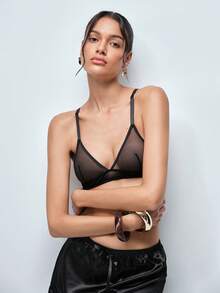 Softvol 女士性感舒适黑色网眼柔软后背工字背心文胸、内衣 - 黑色 - 查看 6