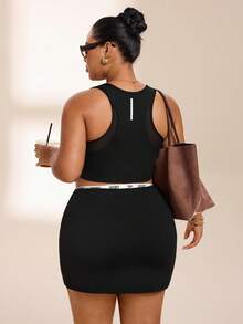 SHEIN Unity Plus Size Minimalist Versatile Cropped Sports Tank Top For Yoga And Fitness - Black - View 6