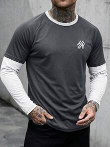 SLATEMANN Men's Colorblock Patchwork Long Sleeve 2 In 1 T-Shirt - Multicolor - View 5