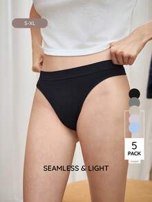 Wedaily 5 条装纯色罗纹针织性感丁字裤 - 彩色 - 查看 7