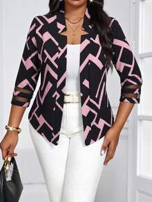 SHEIN Lady Blazer élégant de printemps et d'été pour le bureau, à manches trois-quarts, tricoté, de grande taille, vêtements professionnels pour femmes, tenues d'été, vestes de printemps pour femmes, vestes d'été pour femmes, tenues de bureau pour femmes, tenues de bureau pour femmes, chemisiers de soirée, tenues de bureau pour femmes, tenues professionnelles pour femmes, tenues de bureau pour femmes, tenues de bureau pour femmes de grande taille, blazer élégant et à la mode en maille et patchwork pour l'automne/l'hiver, blazer d'été pour femmes, blazer avec manches en maille, blazer à imprimé géométrique, blazer décontracté pour femmes, blazers d'été pour femmes, ensemble de blazers, blazer en tissu de maille, chemisier pour femmes, tenues décontracté modernes pour femmes, dernières tenues pour femmes, costumes pour femmes, tenues décontracté pour femmes, blazers pour femmes, ensembles de blazers d'été pour femmes, vestes modernes pour femmes - Noir - Voir 4