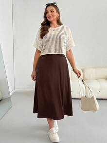 Shapeblank Plus Size Women's Solid Color Dress And Short Sleeve Top Casual Gothic Modest Daily 2-Piece Set Office Work Beige Chocolate Brown Summer - Coffee Brown - View 7