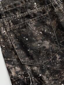 ROMWE MEN Street Life Button Pocket Flame Print Denim Shorts - Black - View 5
