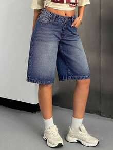 EURMUSE Lässige, Washed wirkende, weite Denim Shorts - Mittele Waschung - Übersicht 7