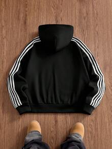 SWAVVY Men's Hooded Colorblock Pocket Casual Versatile Daily Long Sleeve Sweatshirt - Black - View 3