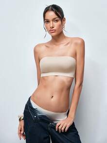 Softvol Women's Summer Strapless Bra Set, Including Spaghetti Strap Bra, Spaghetti Strap Top, Backless Blouse And Camisole - Beige - View 8