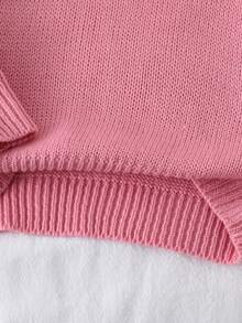 SHEIN 1件女童套頭毛衣，時尚簡約百搭圓領落肩設計，白色愛心刺繡圖案，清新可愛風，適中厚度，整齊下擺，緊口袖口，觸感滑順細膩，適合日常穿著、居家舒適、外出、上學、戶外活動，秋冬款 - 粉色 - 查看 6