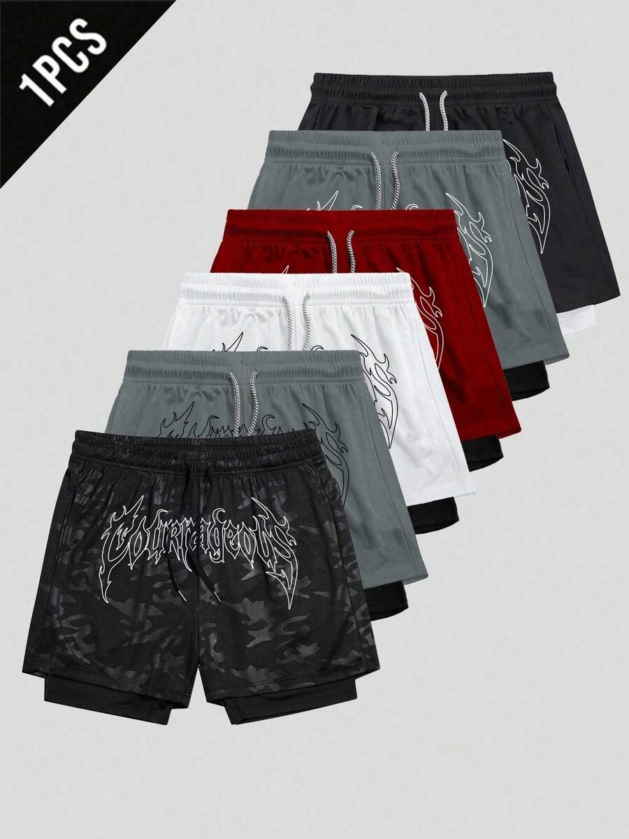 Gym Rark Men's Letter Print Drawstring Waist Sports Shorts, Gym - Black - View 1