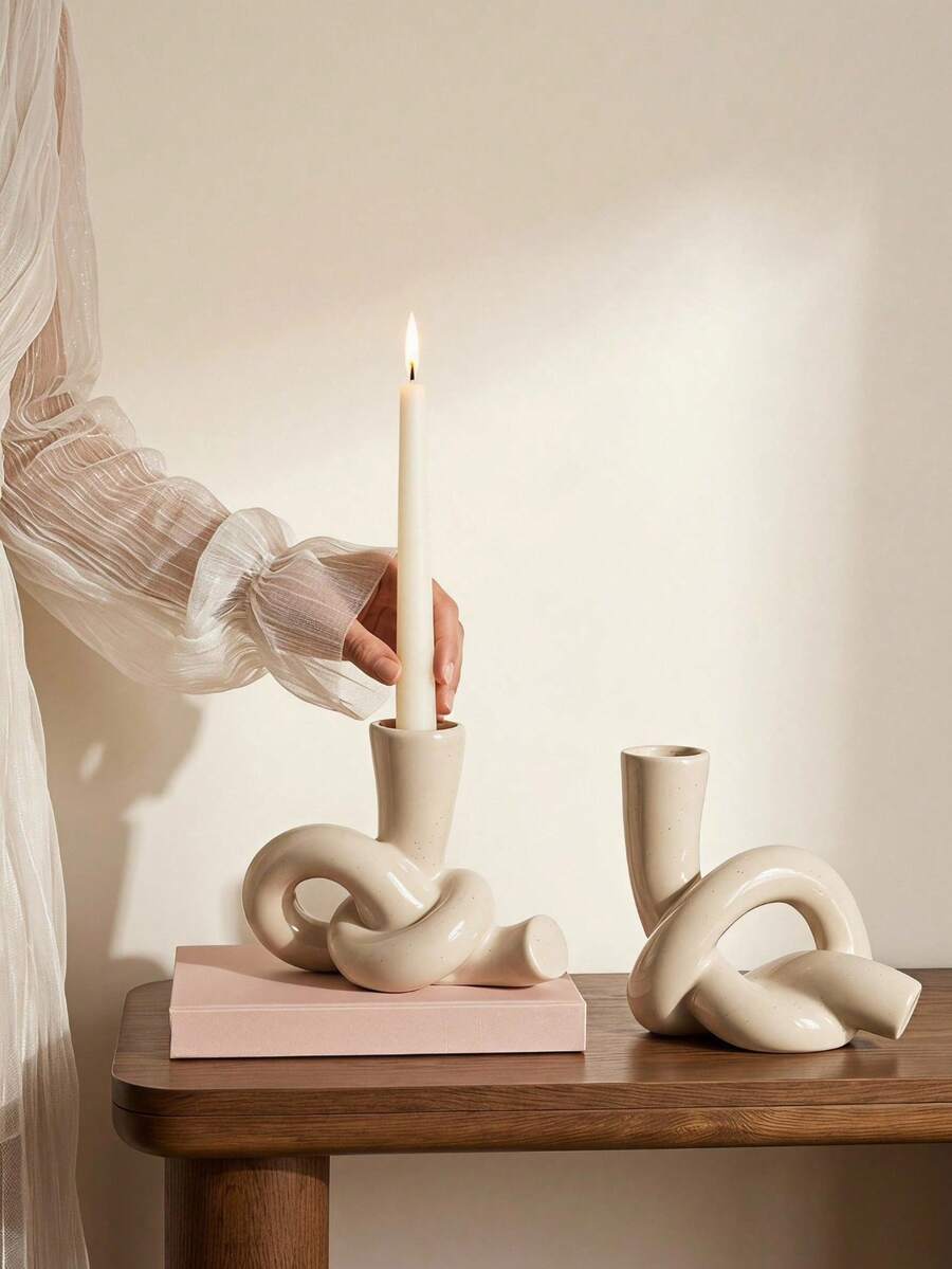 Cirelle 1pc Minimalist Ceramic Candle Holder, Elegant Tea Light Stand, Suitable For Home Decoration, Living Room, Bedroom, And Office. - multicolor - View 1