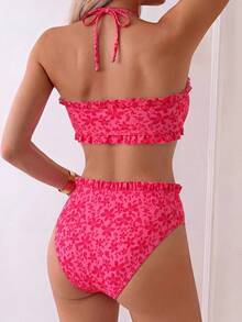 Swim Mod Conjunto de bikini con estampado floral pequeño para vacaciones casuales en la playa primavera/verano - Multicolor - Ver 2