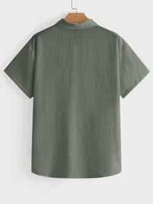 EASEVO Camisa de manga corta de unicolor para hombre de talla grande con cuello y tapeta de botones - Verde - Ver 8