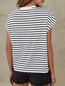 SHEIN Essnce Striped Heart Patch Detail Batwing Sleeve Tee - White - View 2