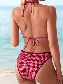 Swim Basics 返校季女款三角比基尼綁帶泳衣套裝 - 黑色 - 查看 2