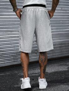SLATEMANN Pantalon de survêtement décontracté mature très vendu, design imprimé lettres corps d'herbe, 2 en 1, pantalon de survêtement longueur capri pour hommes - Gris - Voir 2
