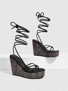 CUCCOO SZL Women's Strappy Fashion Versatile Thick Sole Wedge Sandals, Vacation Shoes, Spring/Summer Shoes - Black - View 1
