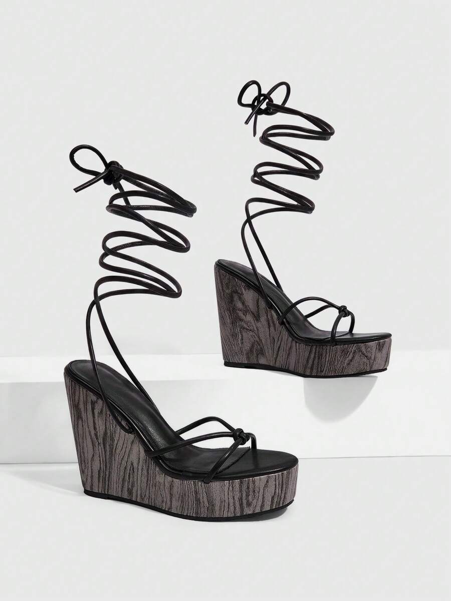 CUCCOO SZL Women's Strappy Fashion Versatile Thick Sole Wedge Sandals, Vacation Shoes, Spring/Summer Shoes - Black - View 1