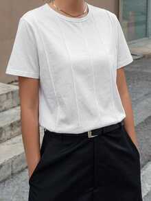 DAZY 夏季拼接白色打底上衣休閒基礎款寬鬆度假短袖女款T恤日常上學穿搭 - 白色 - 查看 5