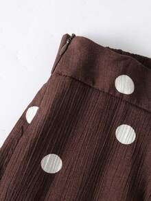 Franclia French Vintage Brown Polka Dot Wide Leg Pants, High Waist Draped Loose Slimming Thin Casual Long Pants Fall - Brown - View 6