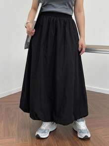 Dazy Plus Elastic Waist Solid Color Casual A-Line Long Tulip Skirt Black Versatile Spring Summer Autumn Skirt Cute Tops - Black - View 2