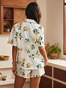 Lullawish Bohemian Fruit Plaid Print Short Sleeve Shorts Pajama Set For Women, Wearable Out - Multicolor - View 2
