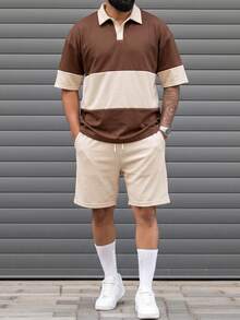 Manfinity CasualCool Conjunto de polo y pantalones cortos con bloques de color y patchwork para hombre - Multicolor - Ver 4