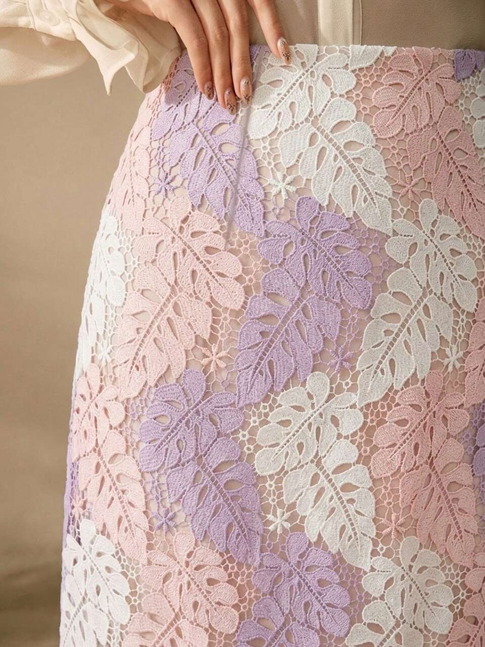 Women's Fashion Pink Floral Contrast Color Hollow Embroidered Vintage Elegant Summer Tea Party Ladies' Skirt,Suitable For Valentine's Day,Spring Break