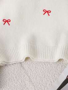 SHEIN Genkimix Kids 女童時尚休閒甜美蝴蝶結套頭毛衣 - 彩色 - 查看 3