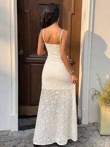 Sunnyshic Damen-Camisole-Kleid im französischen eleganten tropischen Stil, süß, mit Spitze, Rüschen und Knoten, cremeweiß, für Hochzeit, Urlaub und Sommer - Aprikosenfarben - Übersicht 2