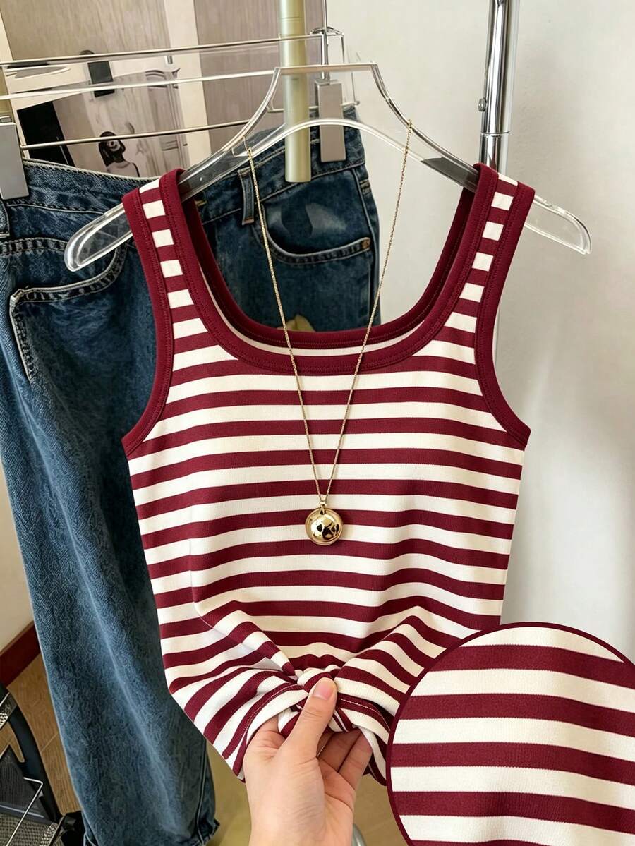 Elladie kids 青少年女孩背心,經典紅白配色拼色條紋無袖上衣,展現夏季活力與俏皮感,適合休閒日常穿著與戶外活動 - 彩色 - 查看 1